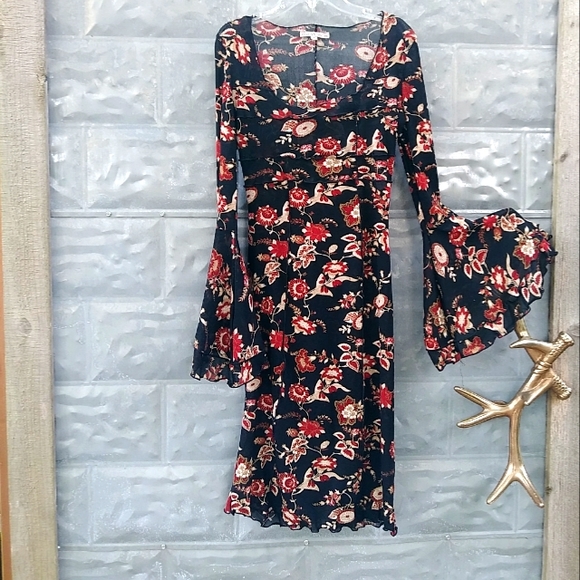 Vintage Dresses & Skirts - Vintage 90s Bell Sleeve Sheer Dress